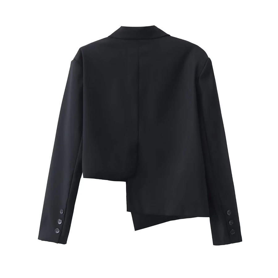 Fashion Black Solid Color Lapel Irregular Jacket Straight Leg Pants Set,Coat-Jacket