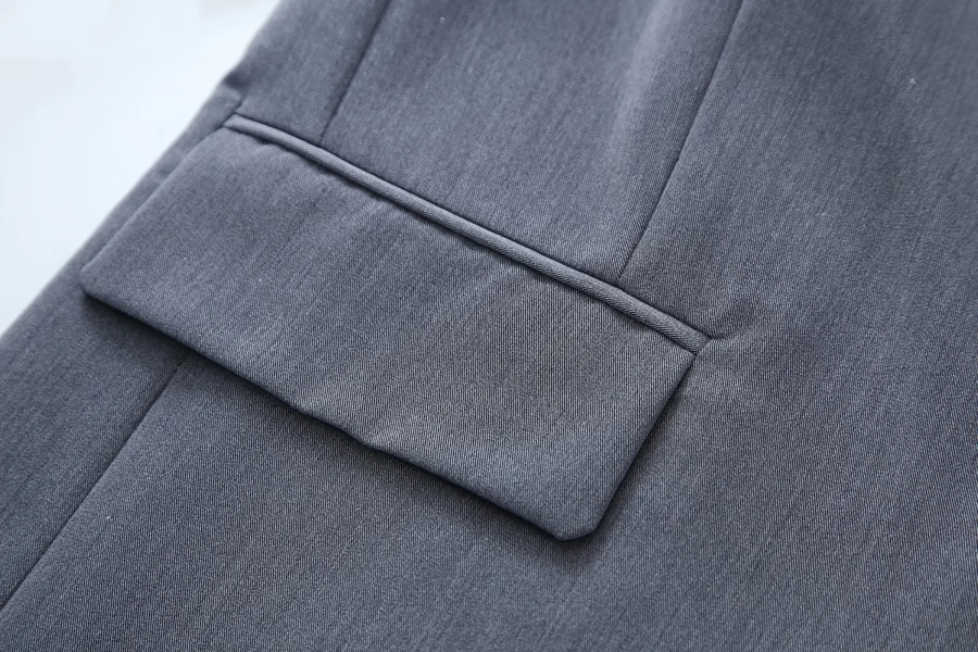 Fashion Flecking Gray Blazer Skirt Set With Lapel Breasted Pockets,Coat-Jacket