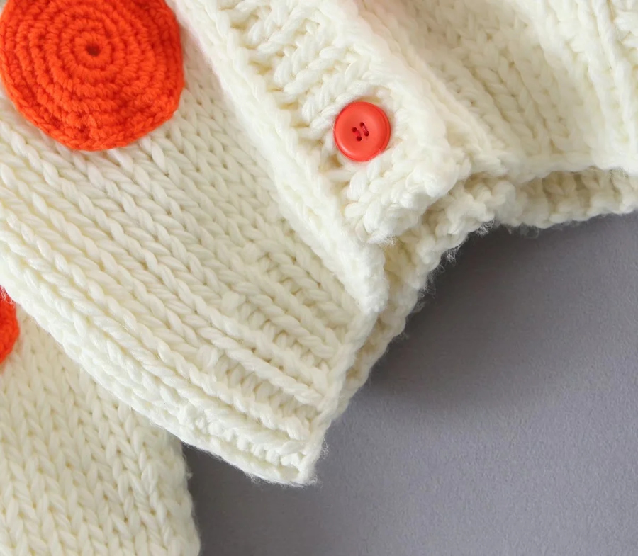 Fashion Creamy-white Acrylic Orange Embroidered Button-down Cardigan Jacket,Sweater