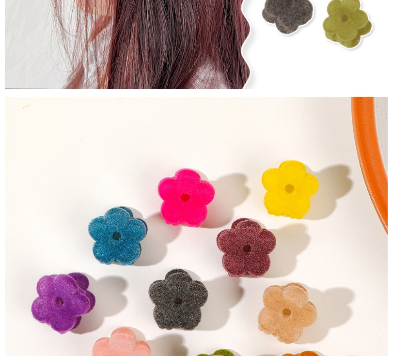 Fashion Flocking Flower Clip - Khaki Flocked Flower Gripper,Hair Claws