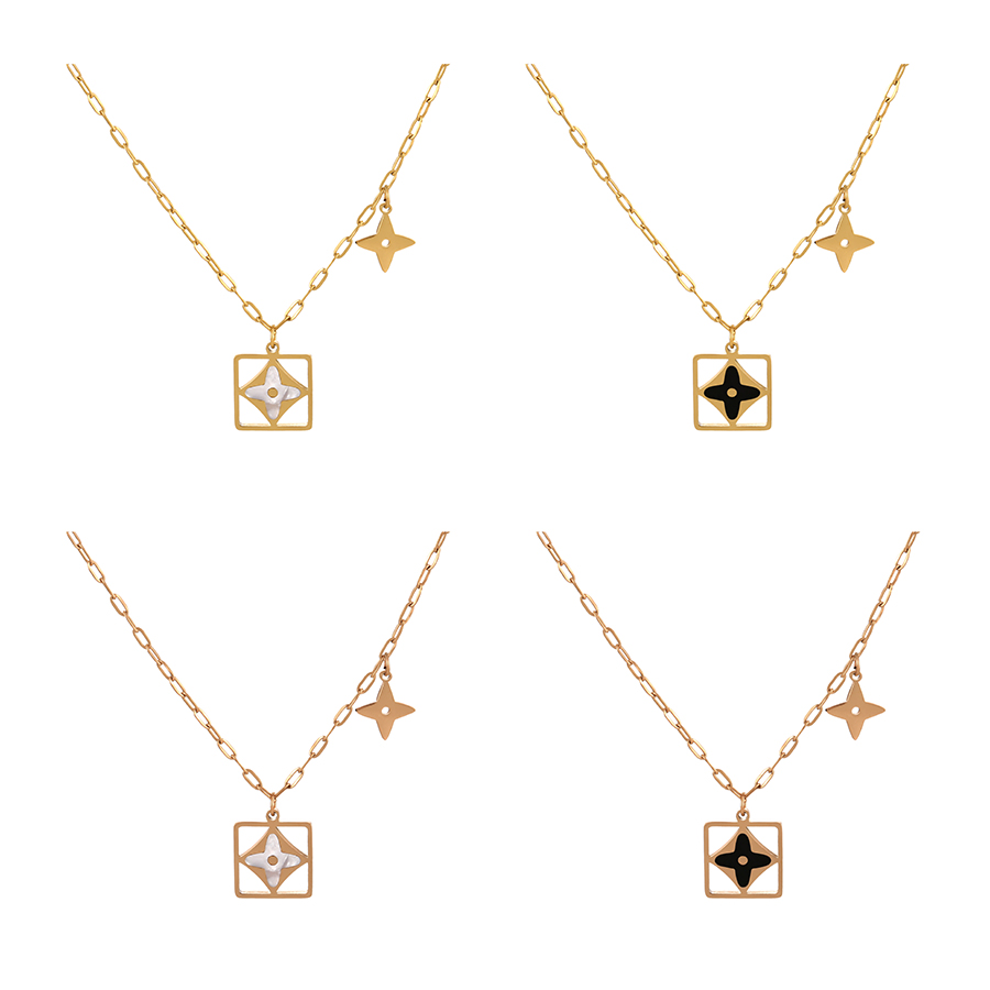 Fashion Gold + White Titanium Shell Clover Pendant Necklace,Necklaces