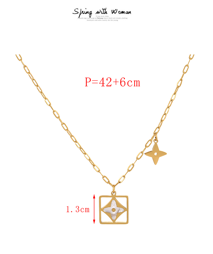 Fashion Gold + White Titanium Shell Clover Pendant Necklace,Necklaces