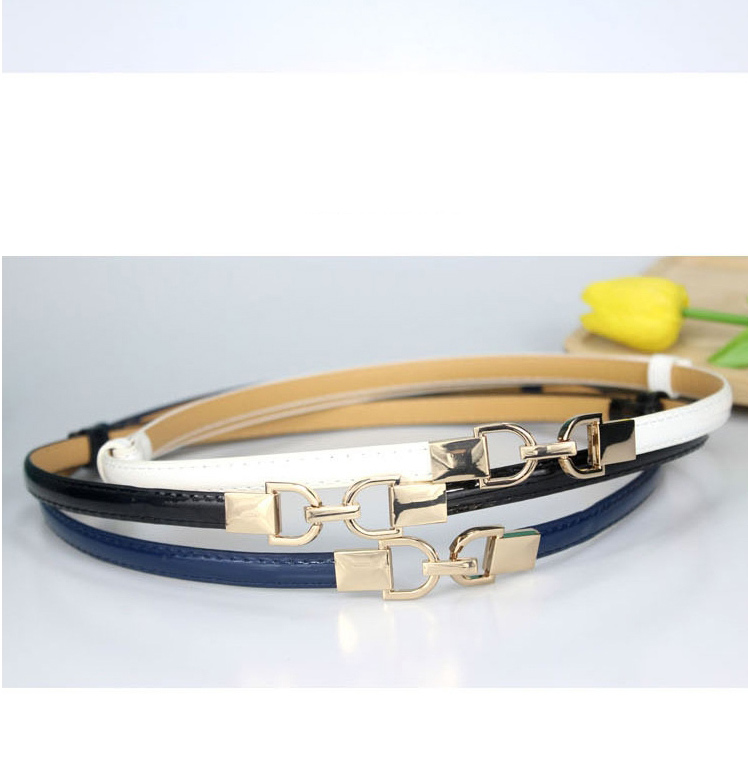 Fashion Dark Blue Faux Leather Metal Buckle Thin Belt,Thin belts