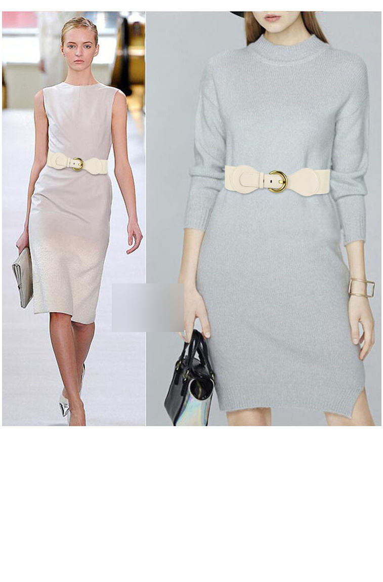 Fashion Creamy-white Faux Leather Metal Buckle Wide Girdle,Wide belts