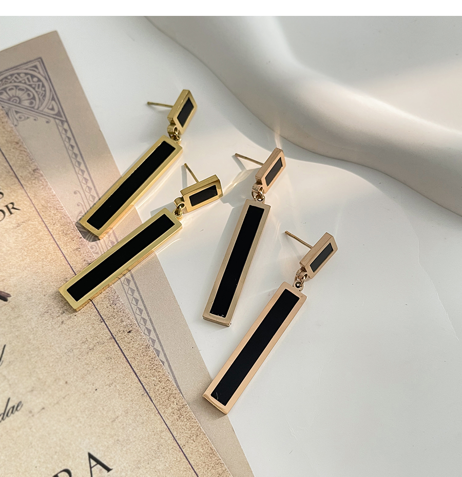 Fashion Rose Gold Titanium Steel Drip Oil Square Pendant Earrings,Earrings