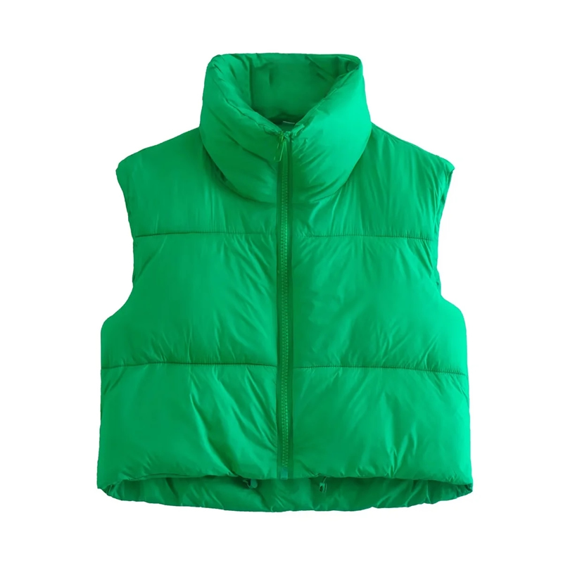 Fashion Army Green Woven Stand Collar Zip Vest Jacket,Coat-Jacket