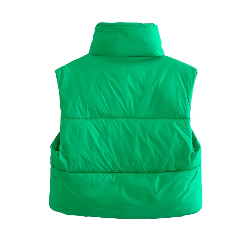 Fashion Green Woven Stand Collar Zip Vest Jacket,Coat-Jacket