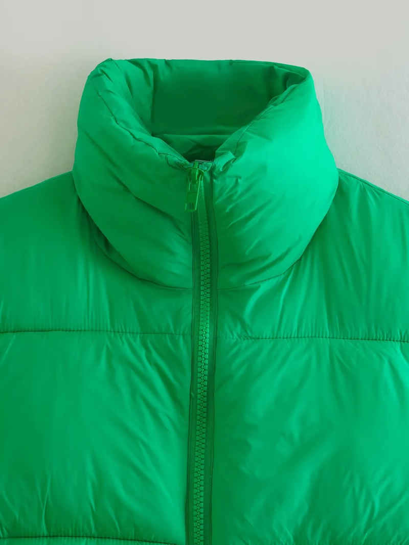 Fashion Fluorescent Green Woven Stand Collar Zip Vest Jacket,Coat-Jacket