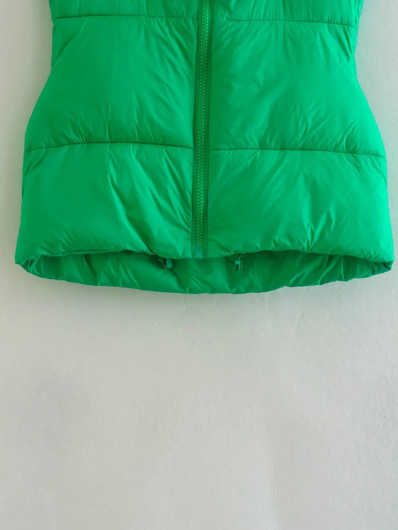 Fashion Fluorescent Green Woven Stand Collar Zip Vest Jacket,Coat-Jacket