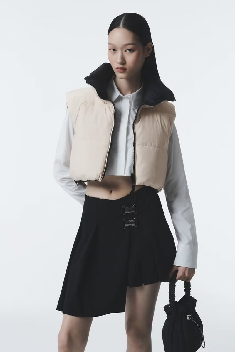 Fashion Black Woven Zip Stand Collar Vest Jacket,Coat-Jacket