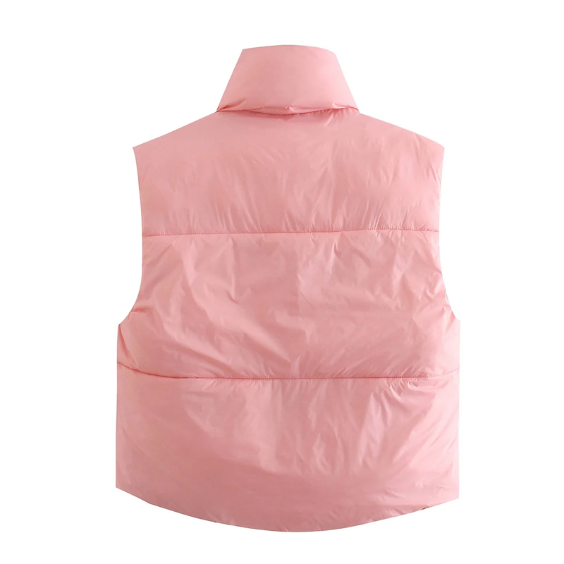 Fashion Pink Woven Zip Stand Collar Vest Jacket,Coat-Jacket