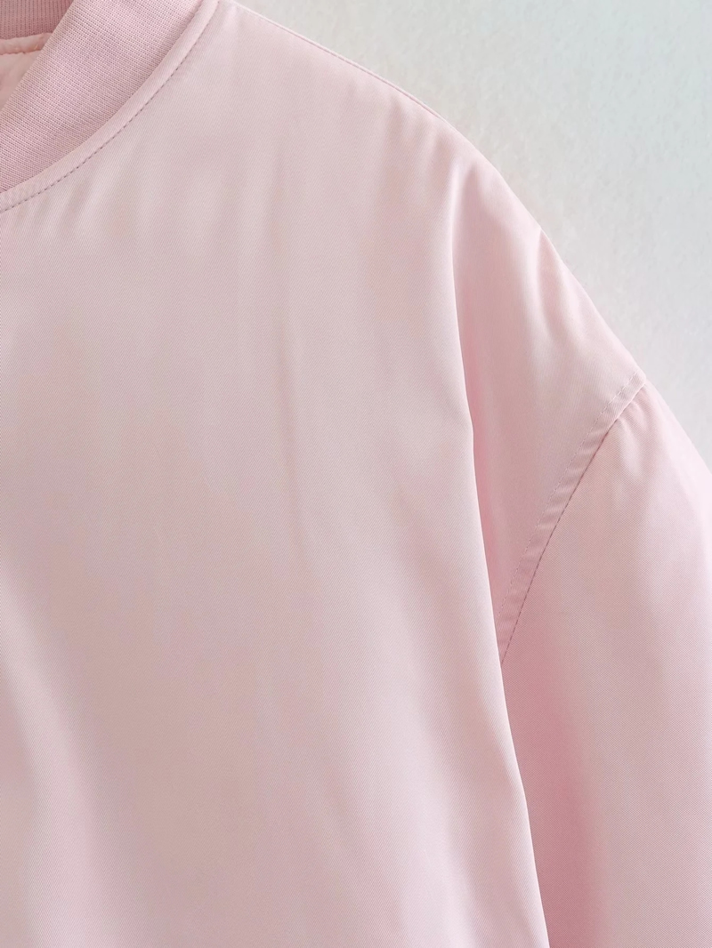 Fashion Pink Woven Stand Collar Zip Jacket,Coat-Jacket