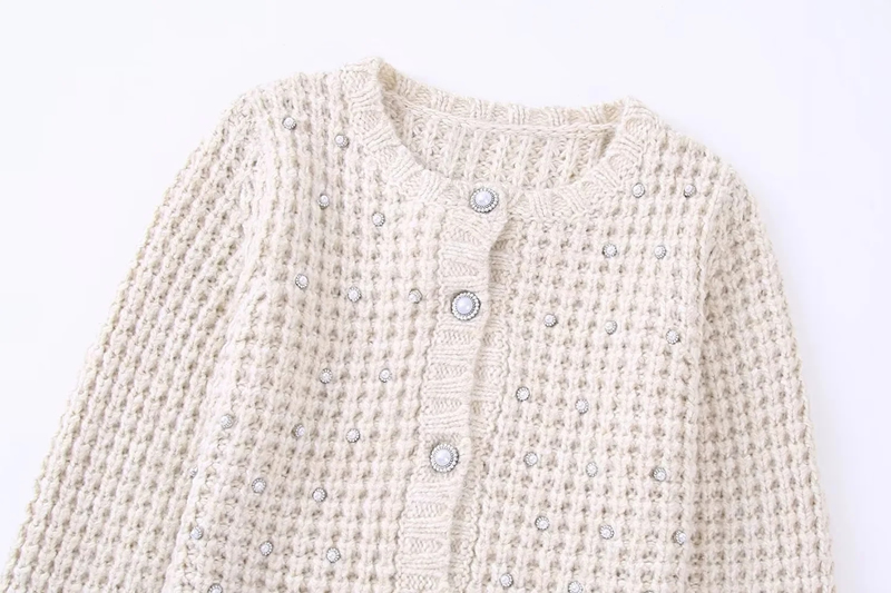 Fashion Beige Button-down Cardigan With Wool Knit Fringe,Coat-Jacket