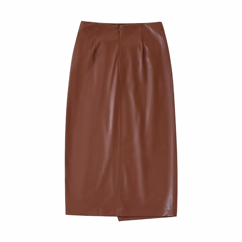 Fashion Brown Faux Leather Knotted Skirt,Skirts