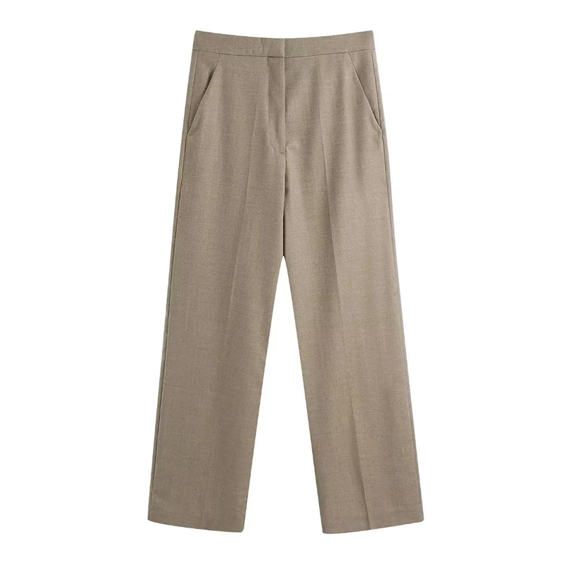 Fashion Brown Woven Straight-leg Trousers,Pants