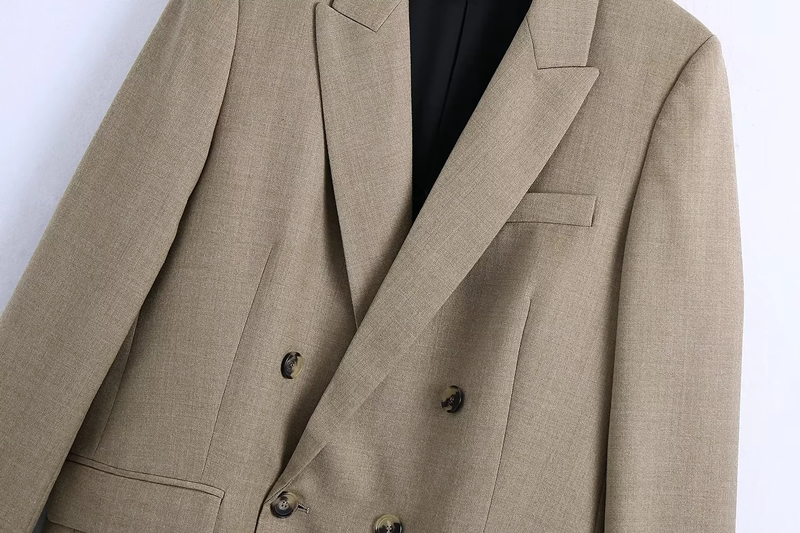 Fashion Brown Woven Double-breasted Pocket Blazer,Coat-Jacket