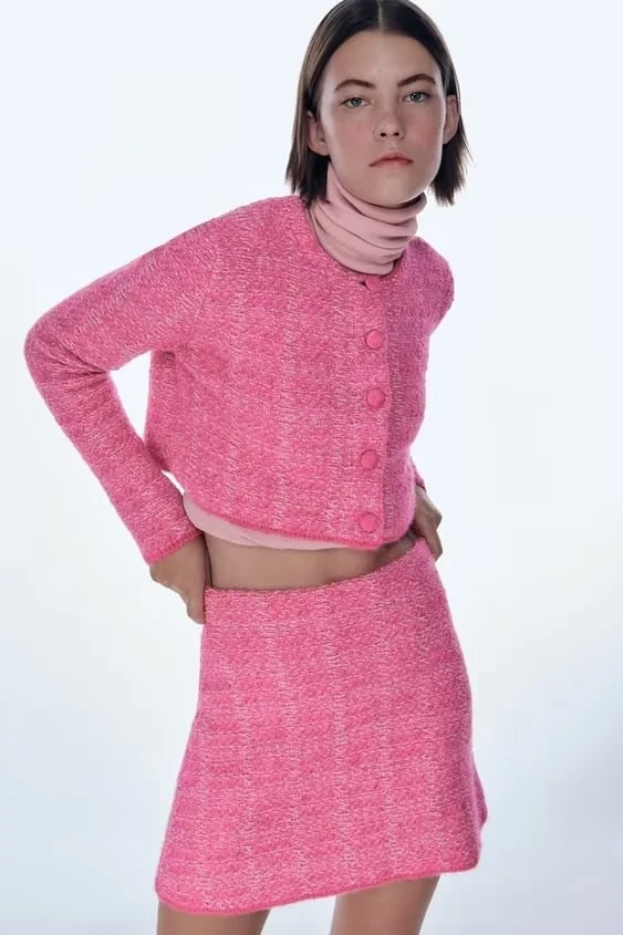 Fashion Pink Textured Knitted Skirt,Skirts