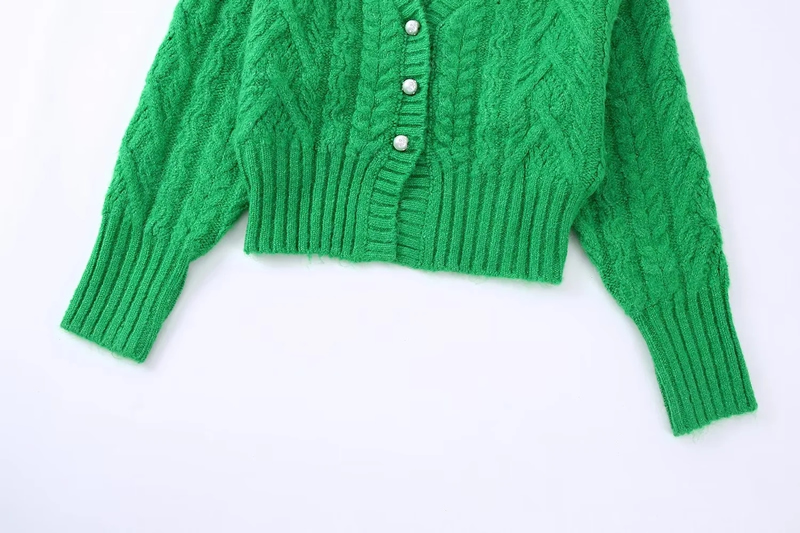 Fashion Green Knitted Button-down Cardigan,Coat-Jacket