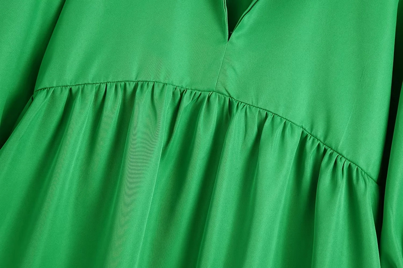 Fashion Green Woven V-neck Swing Dress,Long Dress