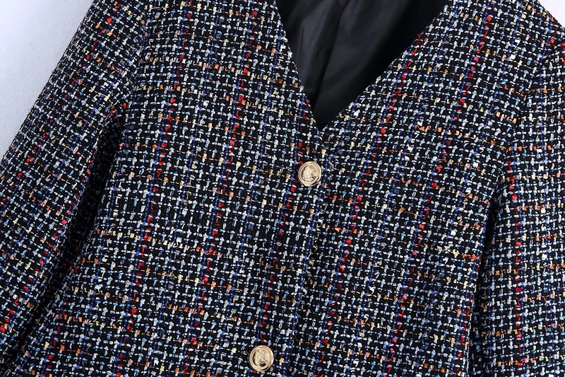 Fashion Black Buttoned Textured V-neck Jacket,Coat-Jacket