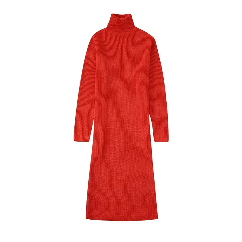 Fashion Red Turtleneck Knitted Dress,Long Dress