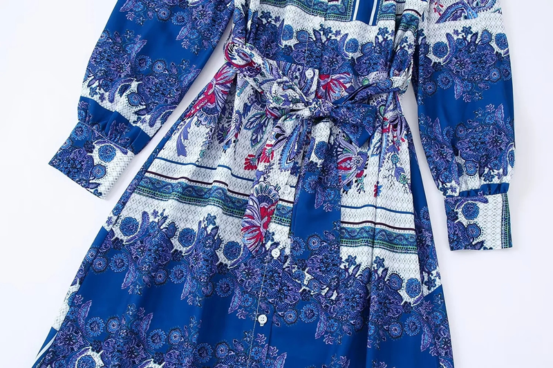 Fashion Blue Woven Print Dress,Long Dress