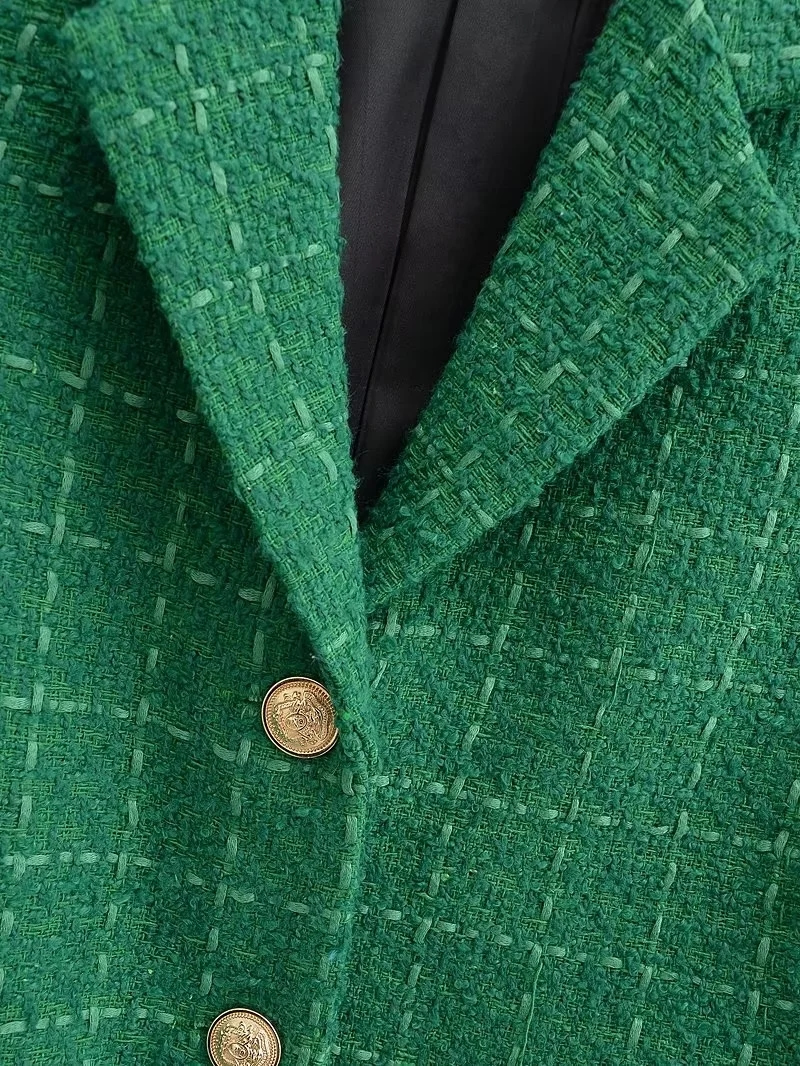 Fashion Purple Geometric Check Lapel-breasted Blazer,Coat-Jacket
