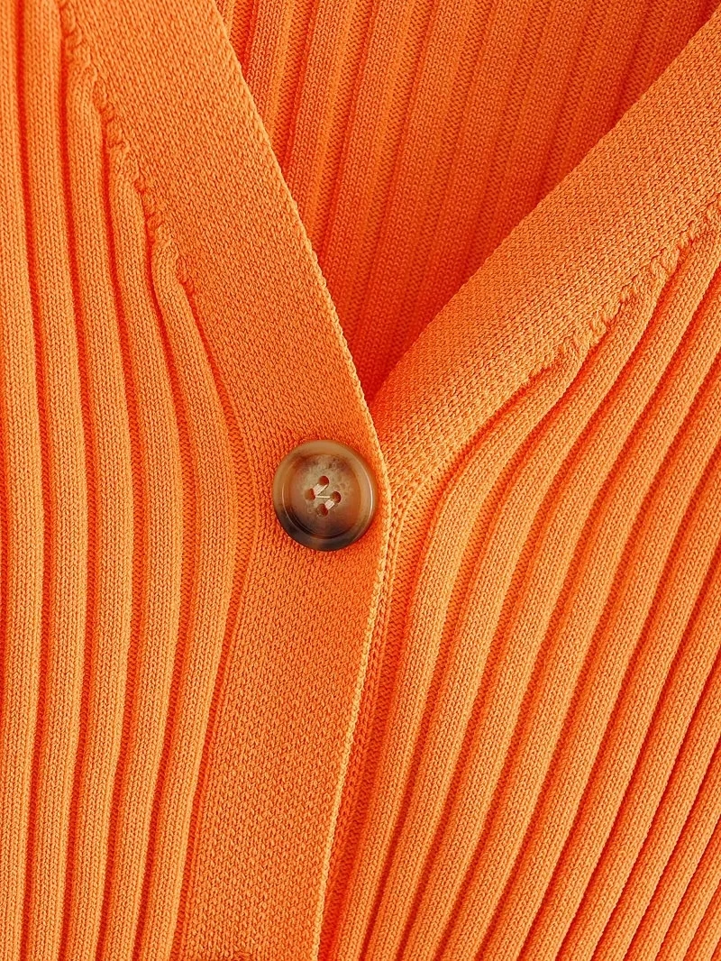 Fashion Orange Knitted Button-down V-neck Cardigan,Coat-Jacket