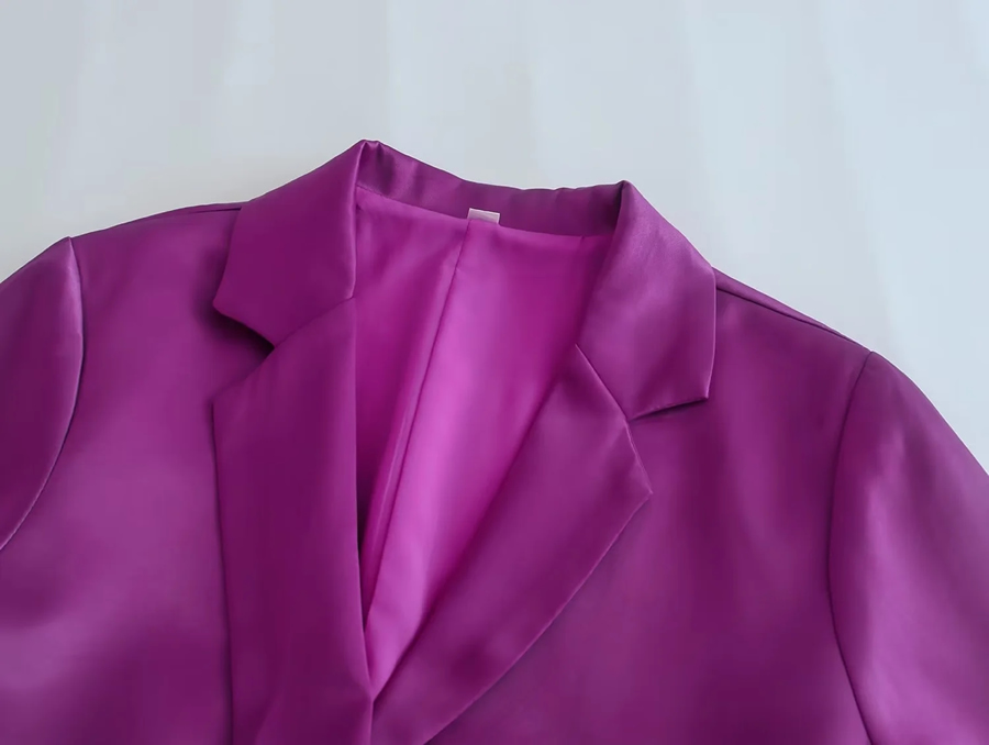 Fashion Purple Satin Feather Cuff Lapel Belted Blazer,Coat-Jacket