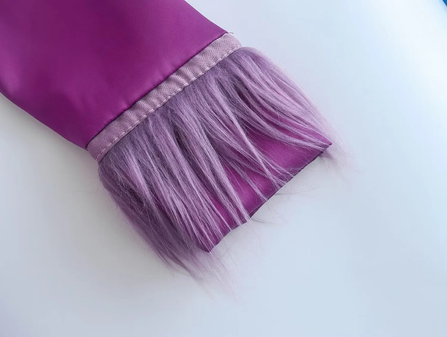 Fashion Purple Satin Feather Cuff Lapel Belted Blazer,Coat-Jacket