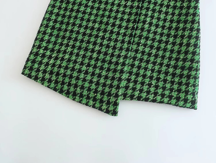 Fashion Green Woven Houndstooth Single-button Blazer,Coat-Jacket