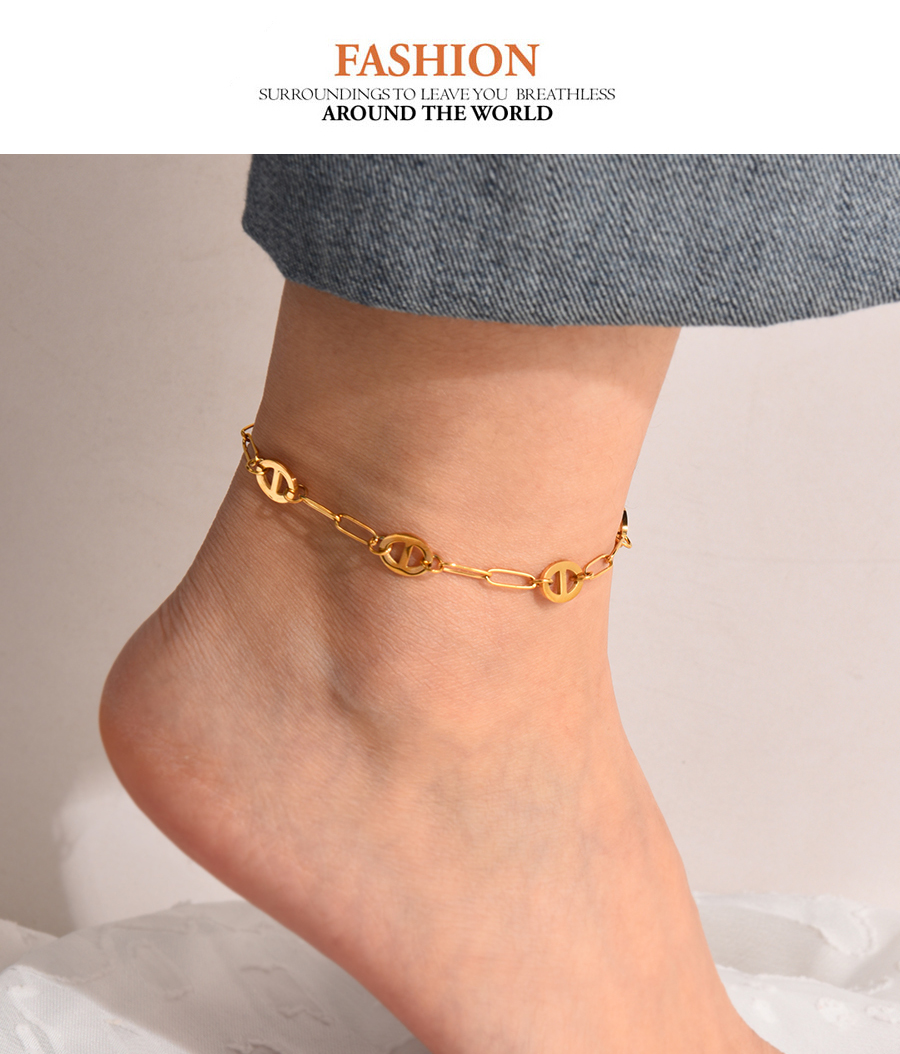 Fashion Gold Titanium Steel Hollow Pig Nose Anklet,Fashion Anklets