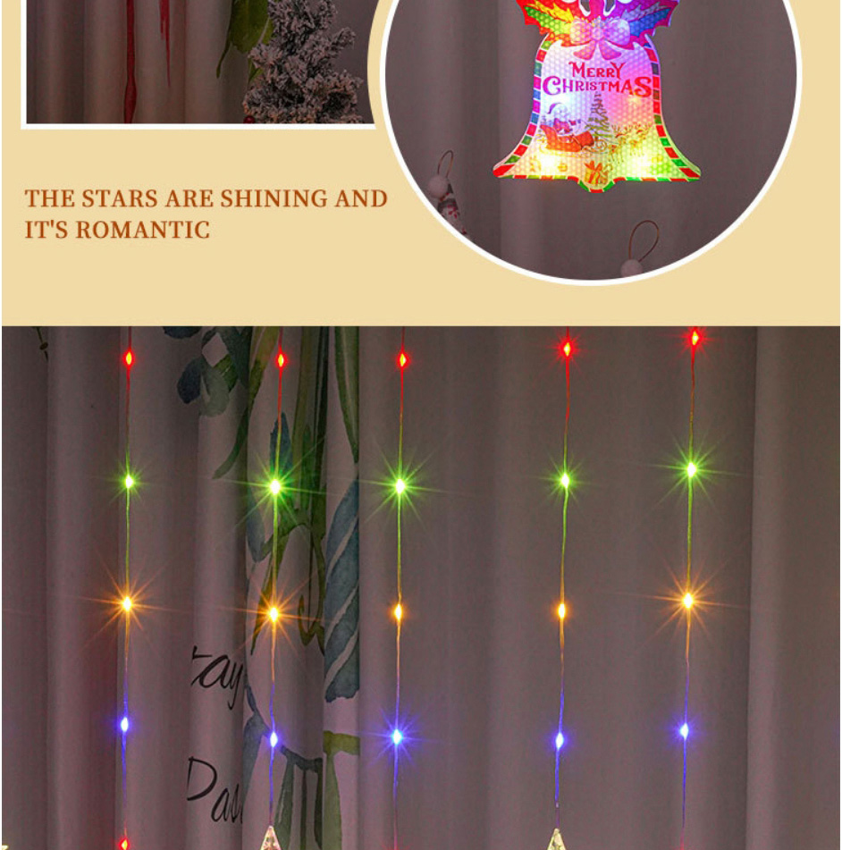 Fashion Bell Warm Color 95 Led Wire Lamp Plug Type Leather Cord Christmas Curtain Lights (charged),Festival & Party Supplies