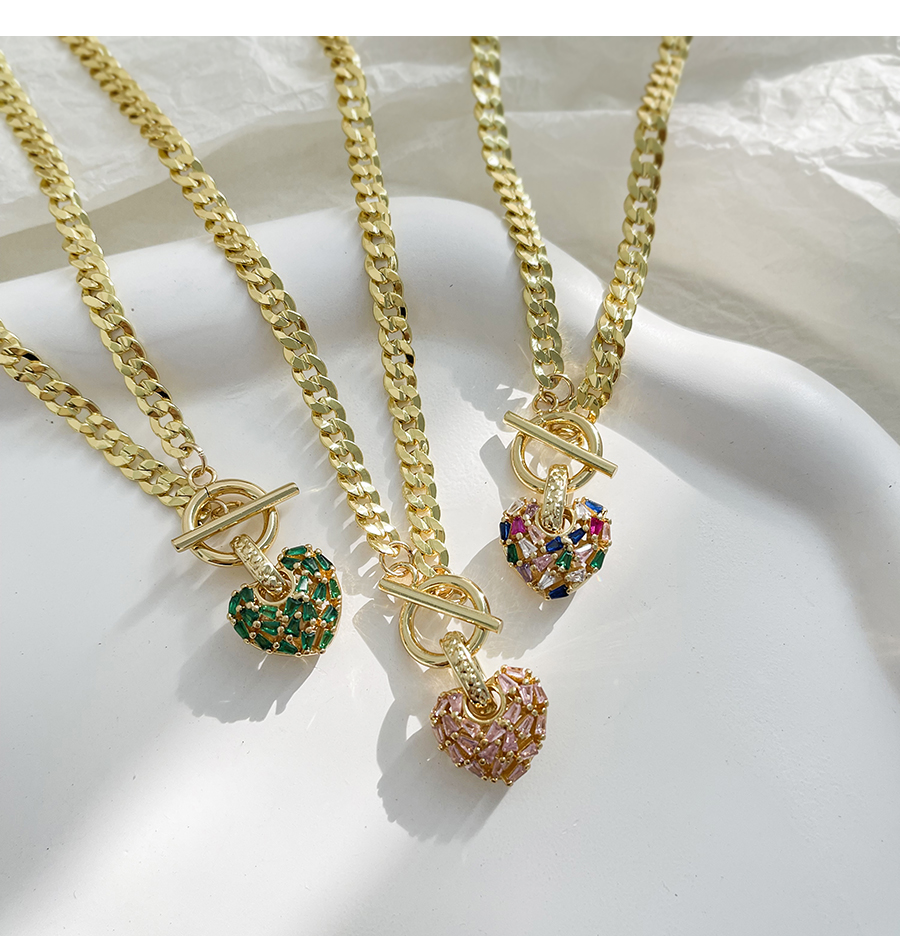 Fashion Pink Copper Inlaid Zirconium Heart Ot Buckle Pendant Twist Chain Necklace,Necklaces