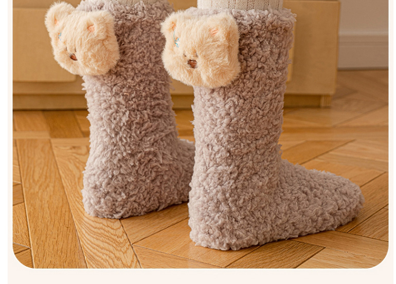 Fashion Grey Bear Coral Fleece Cartoon Floor Socks,Fashion Socks