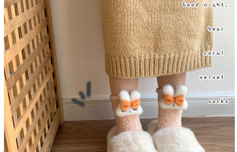 Fashion Orange Carrot Rabbit Coral Velvet Carrot Rabbit Cartoon Floor Socks,Fashion Socks