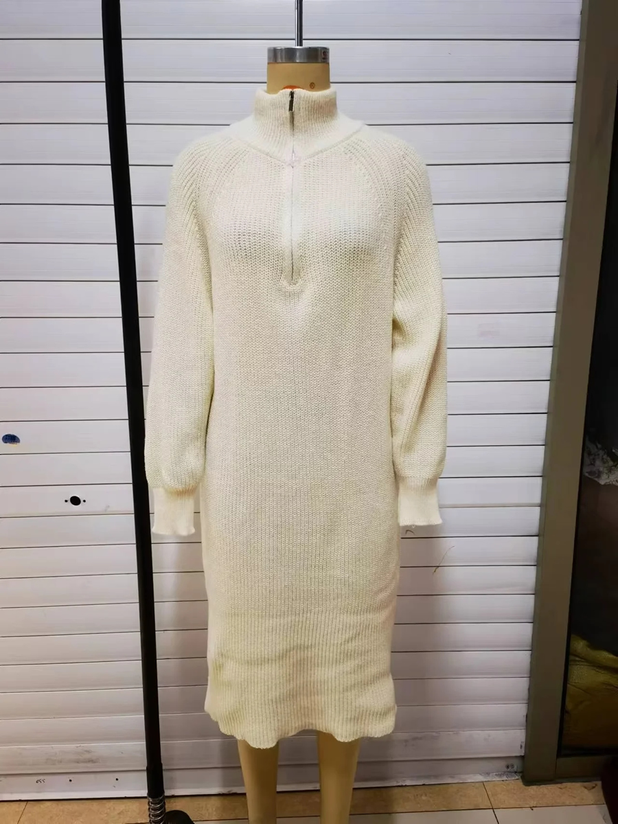 Fashion Noodle Long Pull -up Zipper Sweater Dress,Long Dress