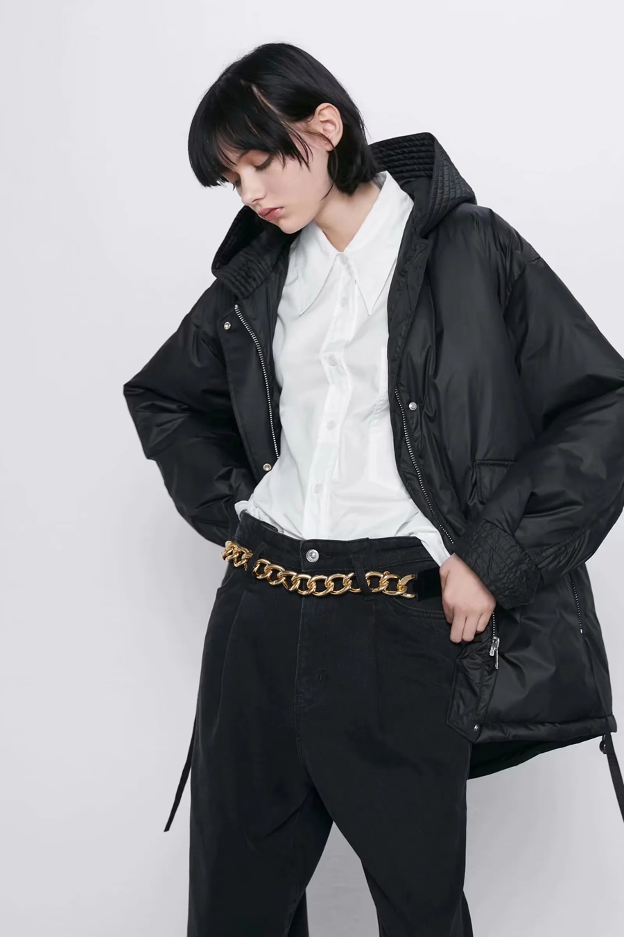 Fashion Black Riding A Zipper Worker Dress Thick Cotton Jacket,Coat-Jacket
