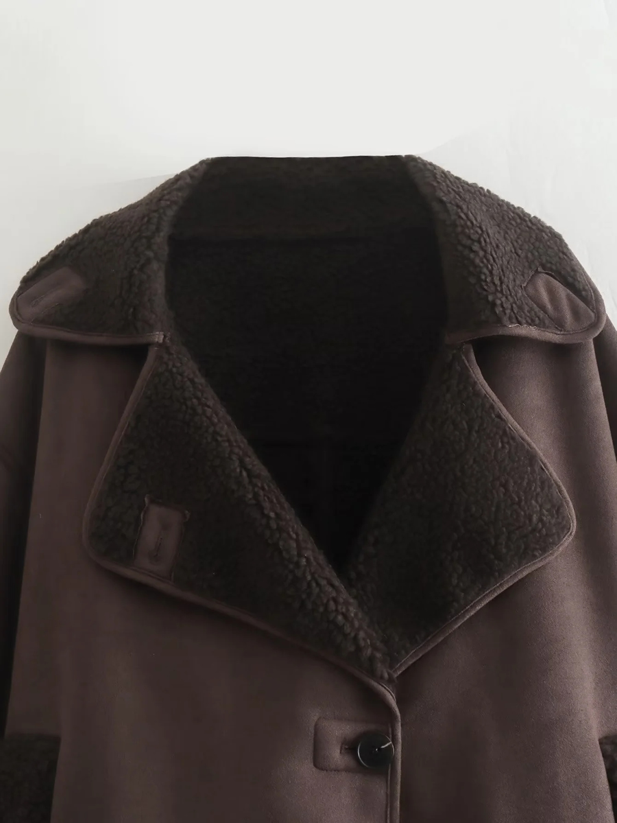 Fashion Coffee Mao Mao Fang Collar Double -sided Jacket Jacket,Coat-Jacket