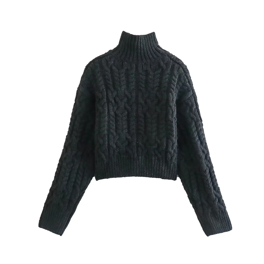 Fashion Black Weaving Twist Turtleneck Sweater Top,Sweater