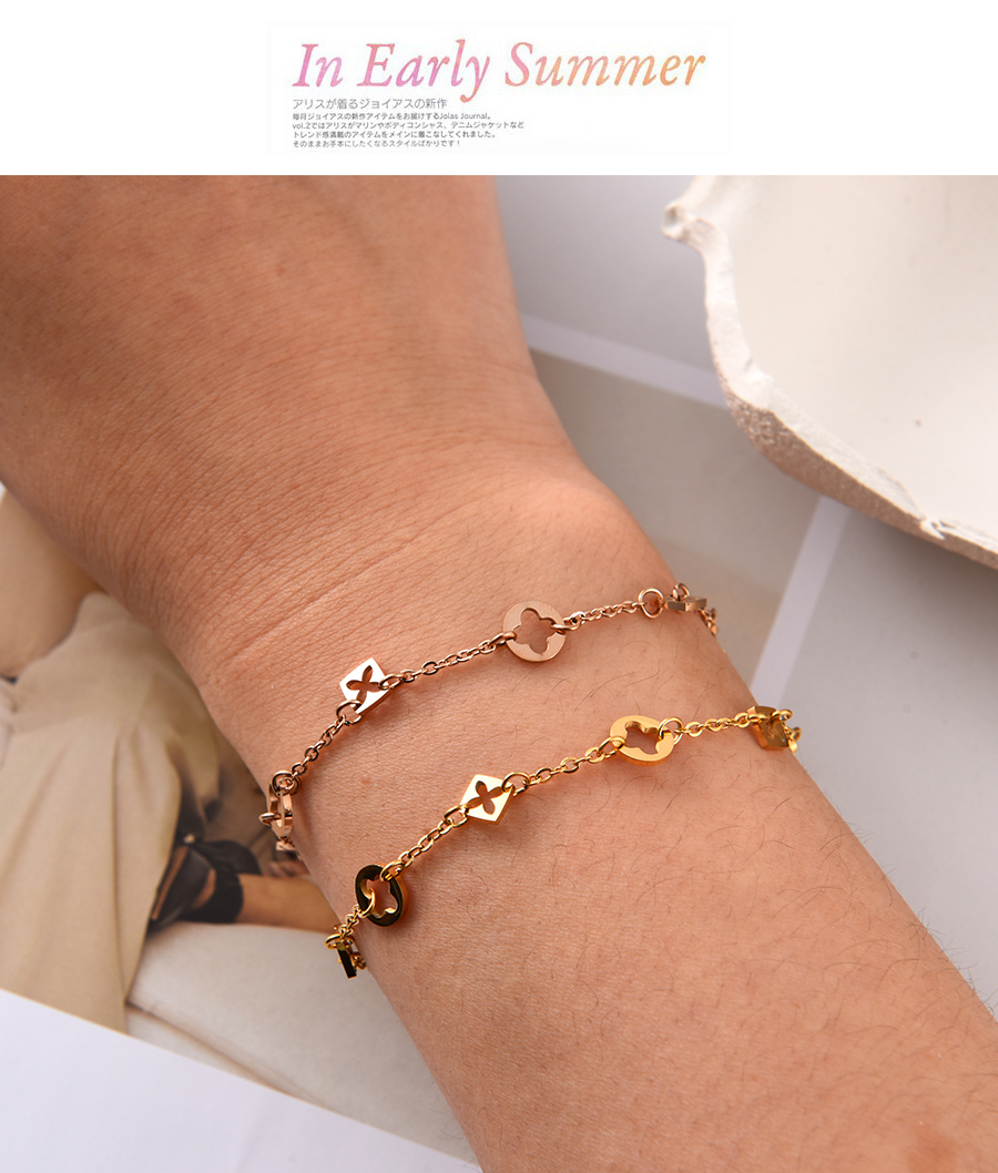 Fashion Rose Gold Titanium Steel Cutout Clover Bracelet,Bracelets