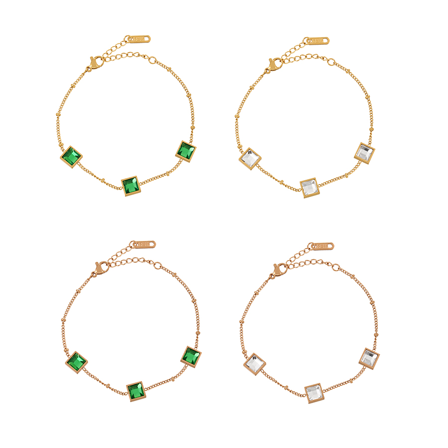 Fashion Rose Gold + Green Titanium And Zirconium Square Anklet,Fashion Anklets