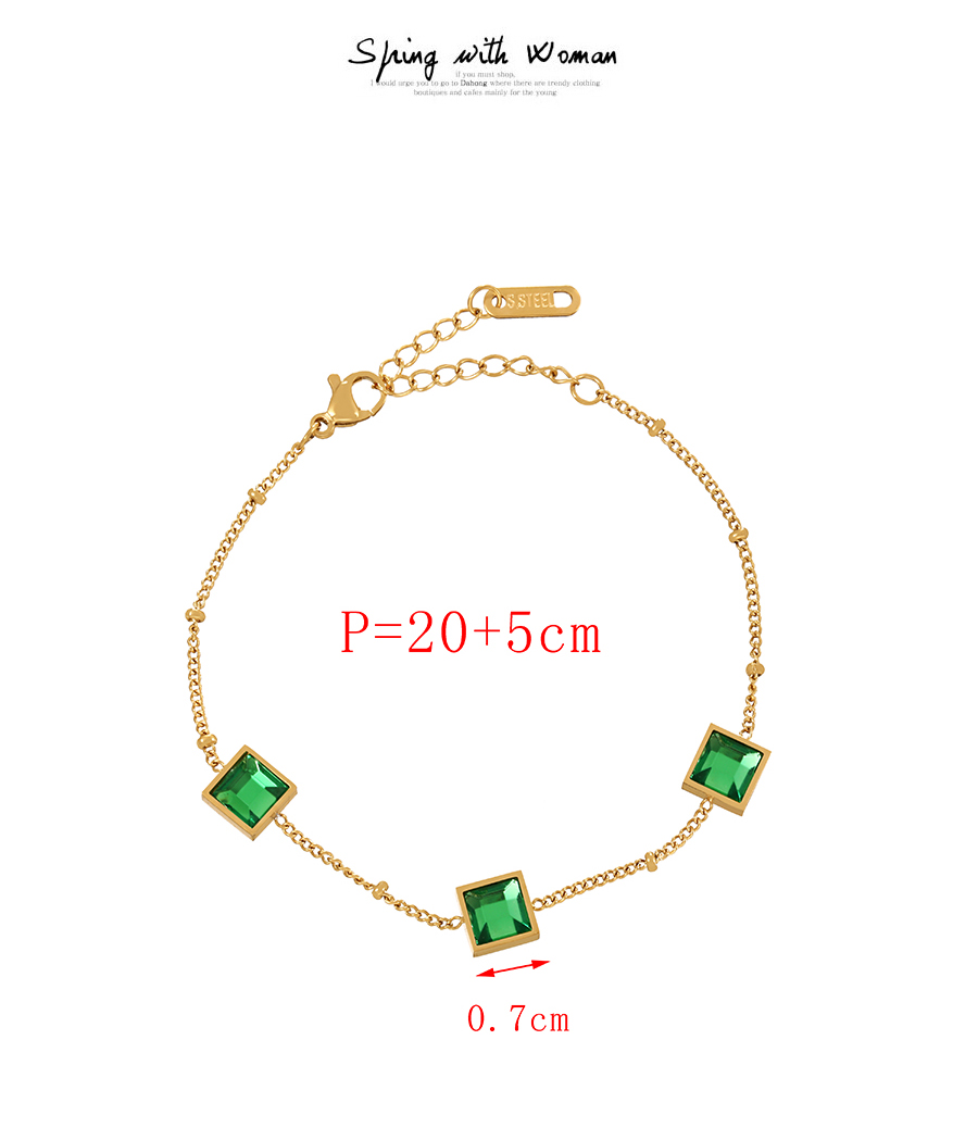 Fashion Rose Gold + Green Titanium And Zirconium Square Anklet,Fashion Anklets