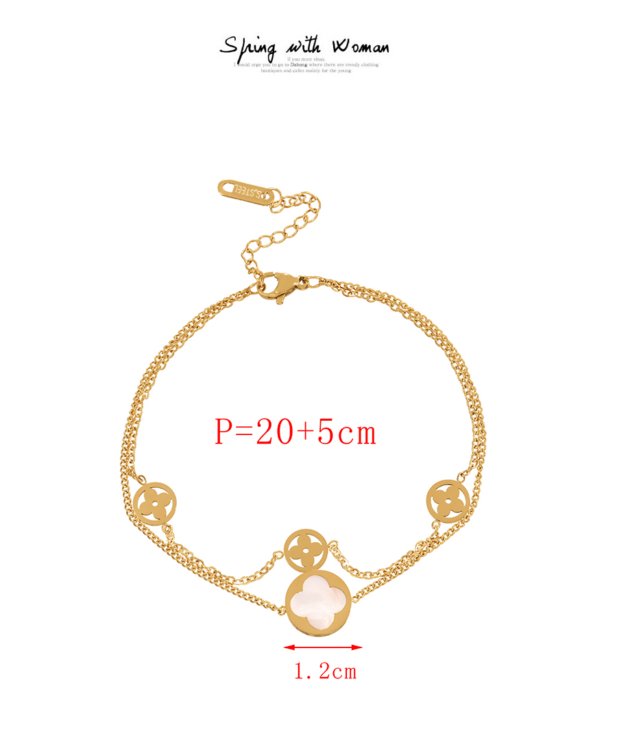 Fashion Gold Titanium Steel Double Chain Shell Clover Anklet,Fashion Anklets