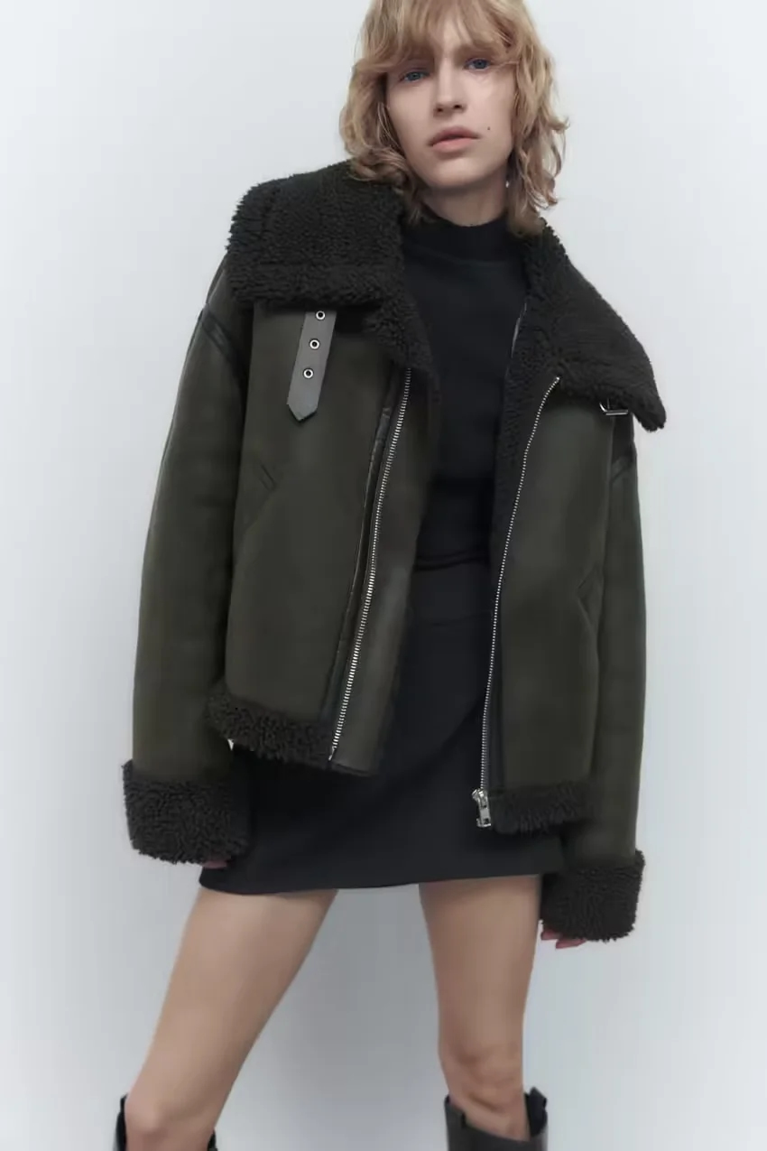 Fashion Black Fur Integrated Lapel Coat,Coat-Jacket