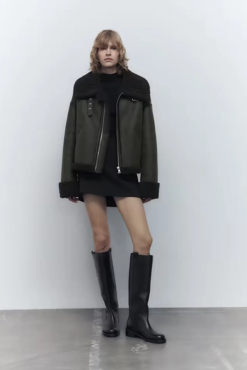 Fashion Black Fur Integrated Lapel Coat,Coat-Jacket