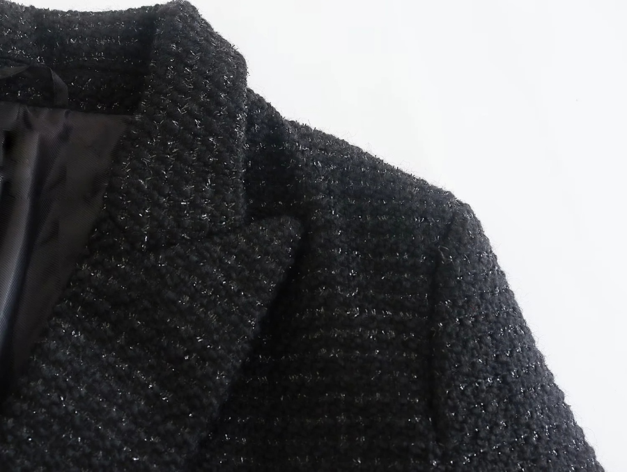 Fashion Black Textured Double-breasted Blazer,Coat-Jacket