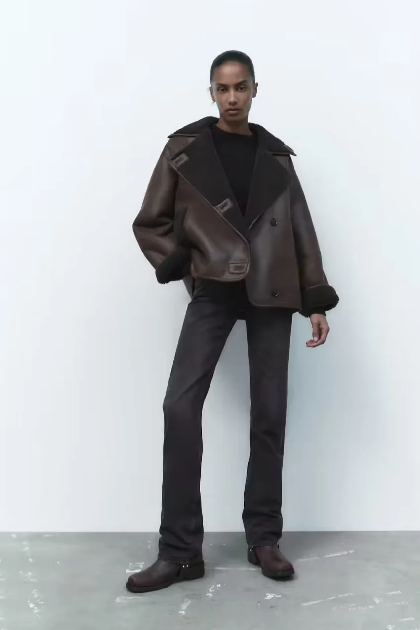 Fashion Brown Fleece One-piece Lapel Coat,Coat-Jacket