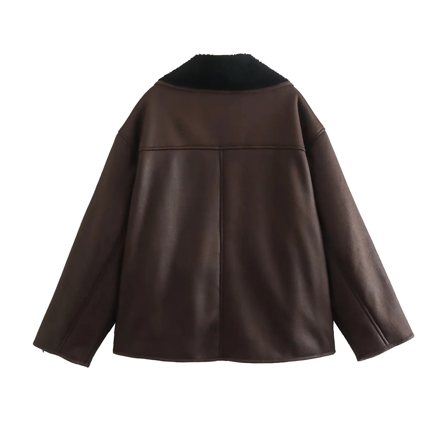 Fashion Brown Fleece One-piece Lapel Coat,Coat-Jacket