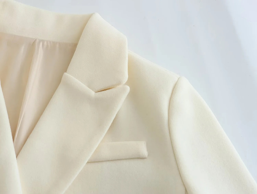 Fashion White Wool Lapel Pocket Coat,Coat-Jacket